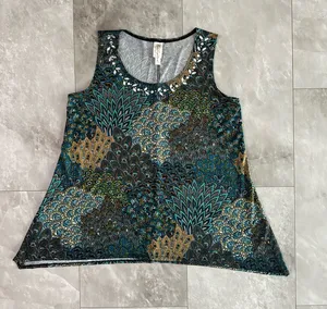 Per Siption Shirt Size M Women's Tunic Geometric Jersey Stretch Boho Summer Bead thumbnail 1