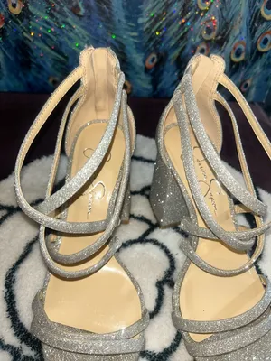 Jessica Simpson Silver Glitter Strappy Block Heel Sandals Size 7 thumbnail 8