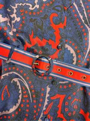 Hermoza Gabriela Printed Satin Belted Dress Midnight Blue Red thumbnail 9