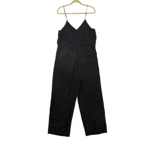 Anthropologie The Essential Jumpsuit Black Polka Dot Wide Leg V-Neck Size 14 thumbnail 5