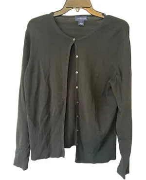 Ann Taylor Black Cardigan Sweater‎ Button Front Long Sleeve Women's Size L thumbnail 1
