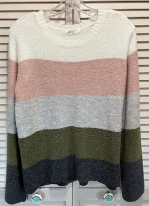 H&M Striped Pink/Green Knit Pull Over Sweater Size 20‎ Long Sleeve Soft Round thumbnail 1