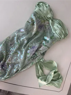 City Triangles Sage Green Sequin Dress with Slit and Satin thumbnail 4