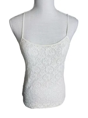 Cream Floral Sheer Lace Tank Top Cami Adjustable Straps sz M Coquette Fairycore thumbnail 1