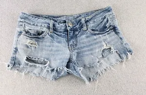 American Eagle Womens Sz 4 Distressed Denim Shorts Hi Rise Micro Short 32" Waist thumbnail 1
