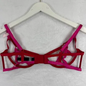 Victoria's Secret‎ Very Sexy Low Cut Demi Bra Red Pink Heart Strappy Satin Large thumbnail 10