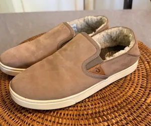 Olukai Pehuea Heu Tan‎ Leather Shearling Lined Slip On Shoes 20391-TGTG Womens 9 thumbnail 1