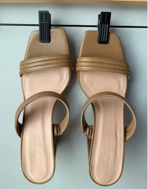 J.Crew Tan Leather Strappy Slide Sandals 3” Block Heel Square Toe thumbnail 1