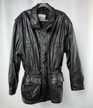 Vintage‎ London Fog Leather Cinched Waist Coat in Black Size Extra Large thumbnail 1
