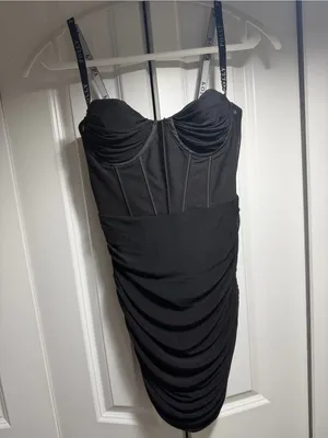 Oh Polly Black Ruched Corset Mini Dress - Size 2 - Mesh Bodycon thumbnail 16