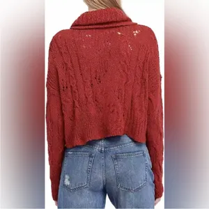 Free People Shades of Dawn Pullover Sweater Cowl Neck Slouchy Cable Knit Large thumbnail 2