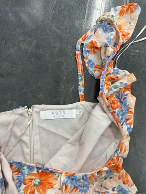 Astr Floral Ruffle Maxi Dress — Orange, Blue & Cream thumbnail 3