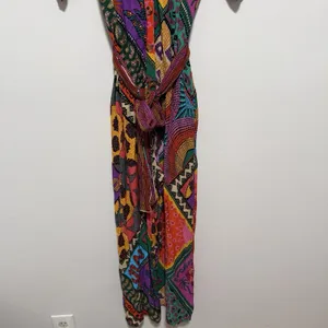 Farm Rio NWT Dotted Patch Scarf Colorful Bold Jumpsuit Size Small thumbnail 5