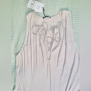 Zara NWT Beige Tiered Babydoll Midi Dress Soft Resort Wear Casual Summer Boho S thumbnail 5