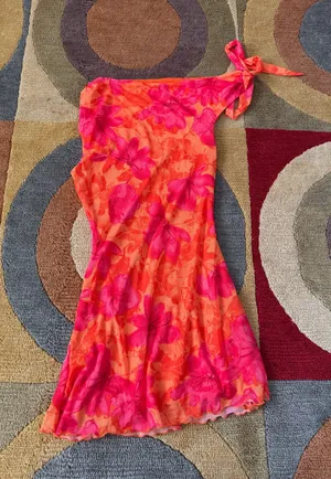 Shein Floral Print Tropical Very Short Mini Dress Mesh Tie Sleeve Women’s Small thumbnail 1