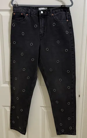 Topshop Alien Rhinestone Mom Straight leg Jeans Black Grunge Emo Street Unique thumbnail 1