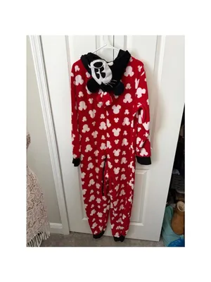 Disney Minnie Mouse Pajama Onesie L Red Black thumbnail 2