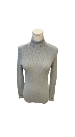 Basic Editions Women's Silver Metallic Ribbed Turtleneck Long Sleeve Sweater thumbnail 3