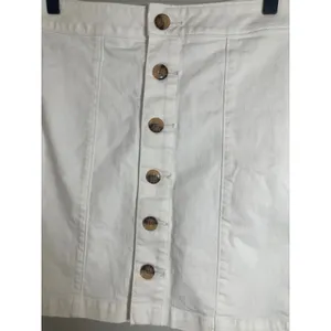 LOFT White Button Front Denim Mini Skirt Size 2 Cotton Stretch A-Line Casual thumbnail 5