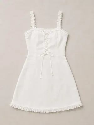 Finders Keepers Urban Outfitters White Lace Up Robin Mini Dress Women Size L (8) thumbnail 2