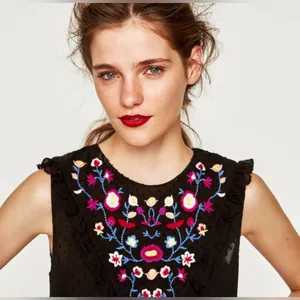 Zara Blouse Embroidered Boho Swiss Dot Sleeveless Ruffle Top Blouse Small‎ Black thumbnail 4