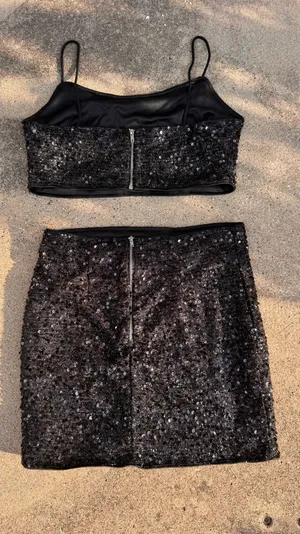 Shein Matching Set Top & Shorts Black Sparkly thumbnail 2