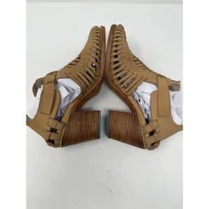 Freebird Poisn Huarache Bootie Sandals Tan Leather Woven Block Heel Womens 9 thumbnail 5