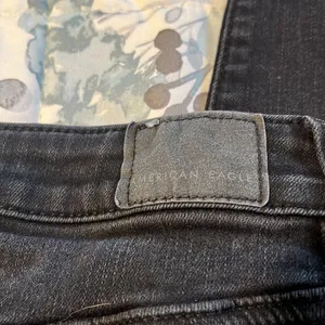 America Eagle Next Level Stretch Black Distressed Jeans Size 2 thumbnail 10