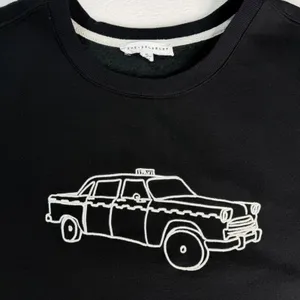 Jane + Delancey Black Taxi Cab Embroidered Pullover Sweatshirt XL Fleece Lined thumbnail 2