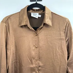 Princess Polly Brown Statin Brown Long Sleeve Button Up Business Blouse Size 4 thumbnail 4