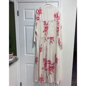 Free People Bright Blooms Maxi Robe M Boho Floral Tie Front Flowy Duster Kimono thumbnail 6