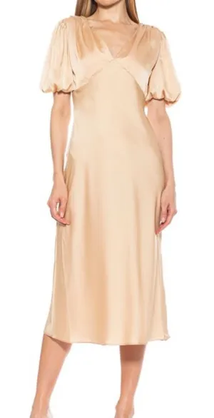 ALEXIA ADMOR Felicity Bubble-Sleeve Satin Midi Dress thumbnail 1