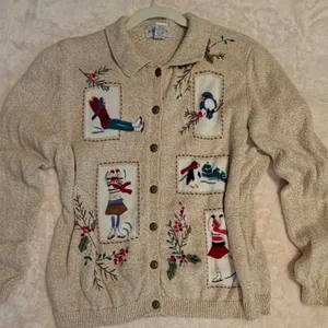 Alfred Dunner Vintage Winter Embroidered Cardigan Sweater Tan XL Ramie Cotton thumbnail 13