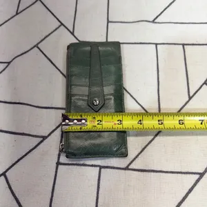 HOBO Euro Slide Card Case Wallet OS Green Leather Slim Zipper Keychain thumbnail 8