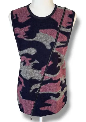 Paniz Wool Camouflage Asymmetrical Zip Vest Size Large thumbnail 1
