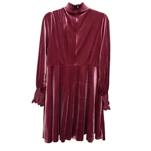 Baltic Born Plum Velvet Smocked High Neck Mini Dress Long Sleeve Womens XL thumbnail 2