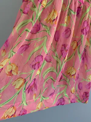 Betsey Johnson Intimates Vintage Peach Sheer Tulip Print Babydoll Lingerie Large thumbnail 3
