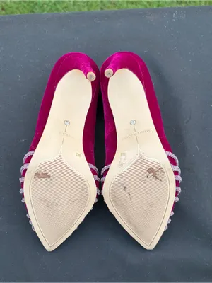 Vince Camuto Faine Magenta Velvet Rhinestone Bow Pointed Toe Pumps Heels Shoes 8 thumbnail 14