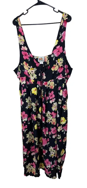 La Femme‎ Vintage Floral Rayon Lace Up Maxi Dress Black Pink Plus Size 2X thumbnail 1