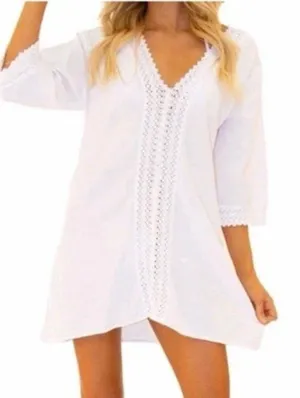 Sea Spice 100% Peruvian Cotton Crochet Lace Cover Up Resort Dress White Medium thumbnail 1