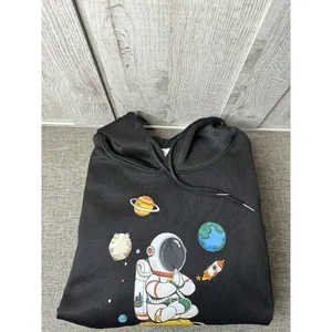 Womens Small Black Outer Space Astronaut Planets Rocket Hoodie Sweatshirt Pocket thumbnail 3