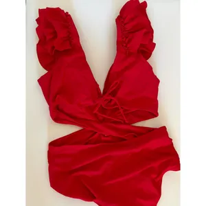 Red Ruffle Shoulder Cutout One-Piece Swimsuit NEW Medium thumbnail 8