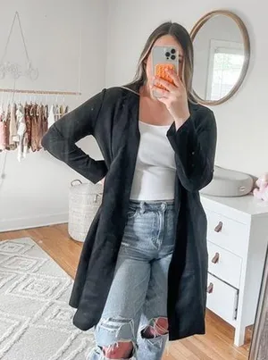 Zara black suede jacket cardigan thumbnail 1
