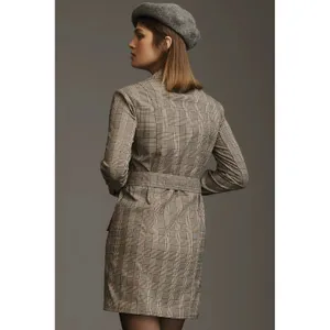 Anthropologie PILCRO Belted Blazer Dress Plaid Glen Check Brown Pockets Medium thumbnail 8