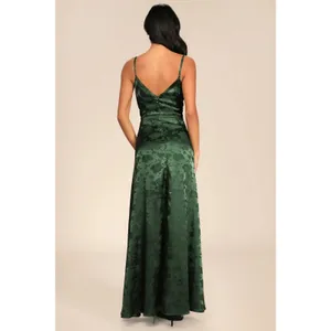 NWT Lulus Simply Dreamy Emerald Green Satin Floral Jacquard Maxi Dress Sz XS thumbnail 2