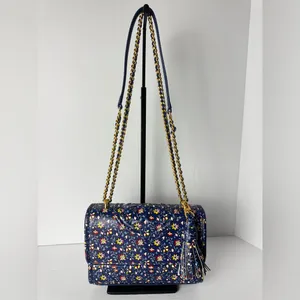 Tory Burch Fleming Printed Small Convertible Shoulder Bag Blue Wild Pansy thumbnail 2