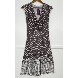 LASCANA Polka Dot Faux Wrap Midi Dress 6 Brown White Retro Pinup thumbnail 3