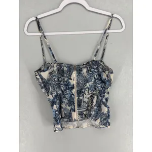 PrettyLittleThing Women Corset Top Blue White Renaissance Toile Print 8 thumbnail 3