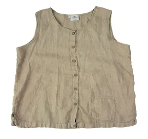 Hot Cotton Marc Ware‎ Linen Top Sleeveless Womens XL Relaxed Lagenlook Tan Beige thumbnail 1
