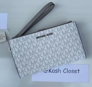 Michael Kors Bright White Double Zip Wristlet Large MK Signature Wallet thumbnail 7